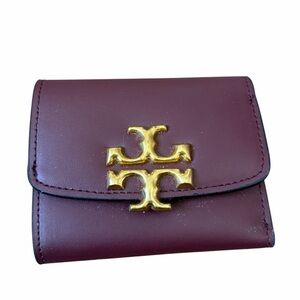 Tory Burch Eleanor Tri-Fold Compact Wallet - Claret Burgundy Leathe